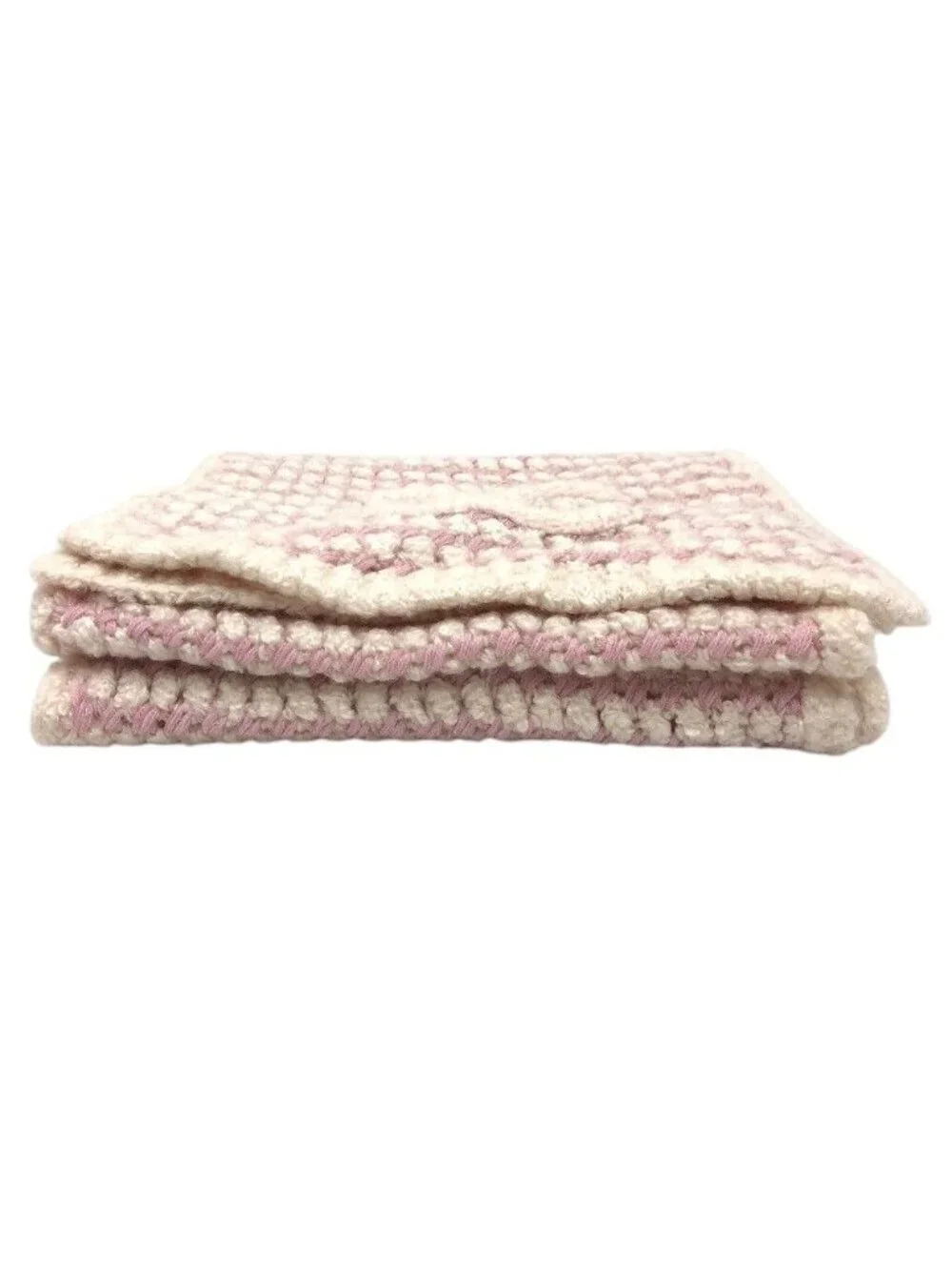 Chanel Scarf CC Logo Braided Cashmere White